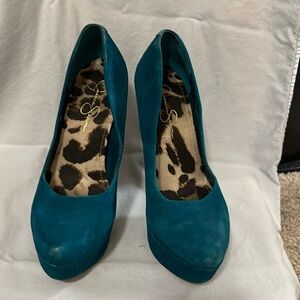 Teal Jessica Simpson Suede Platform Pumps 9